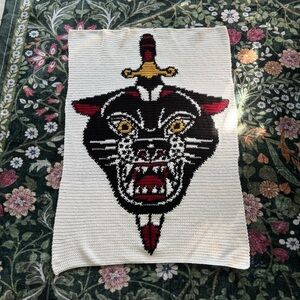 Handcrafted Panther Tapestry with Sword Design
